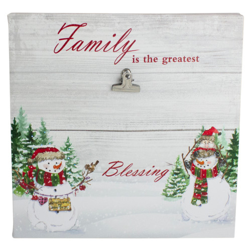 10" Lighted Snowman Family Blessing Christmas Canvas Wall Art with Photo Clip