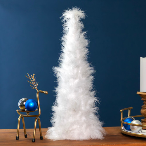 Layered Wispy Feather Cone Tree Christmas Decoration - 19.5" - Winter White