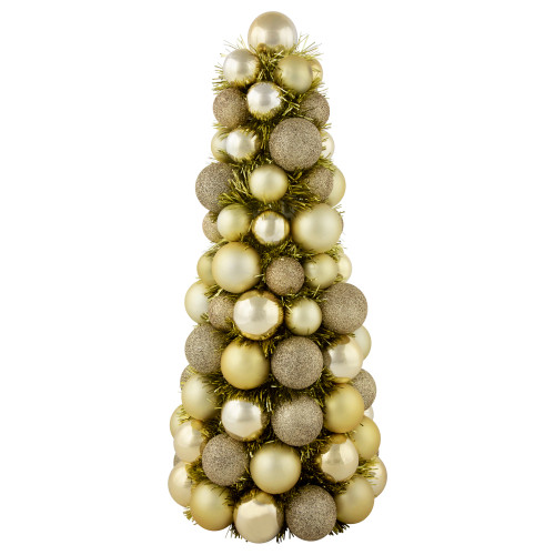 3-Finish Shatterproof Ball Christmas Tree with Tinsel - 15.75" - Gold