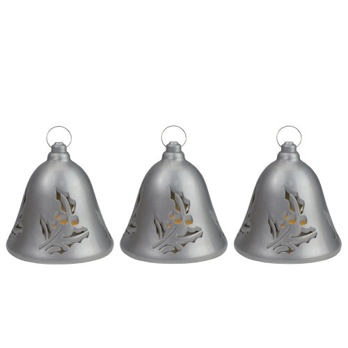 Lighted Musical Bells Christmas Decorations - 6.5" - Silver - Warm White - Set of 3